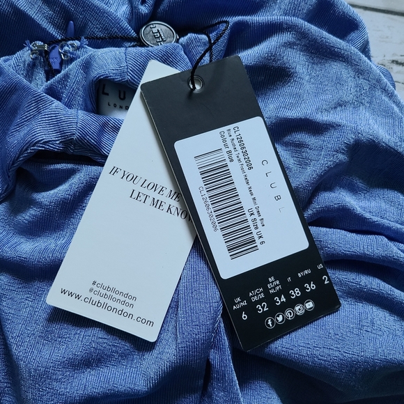 NWT GORGEOUS Blue RUCHED Twist Front Mini Dress - Picture 10 of 14